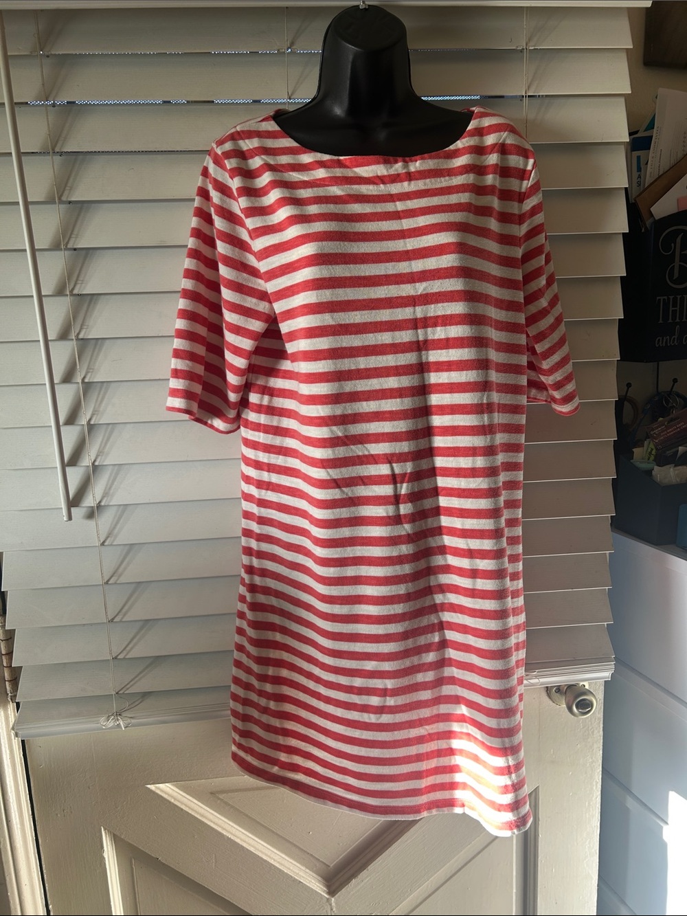 Faded Glory Coral and White Striped Midi Shift Dress